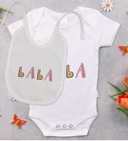 BK Kids Baba Tasarımlı Bebek Body Zıbın ve Mama Önlüğü Hediye Seti - Model 1