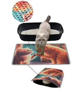 Kedi Kumu Paspası, Delikli Kedi Tuvaleti Paspası, 40*60-Tokalaşan Kediler