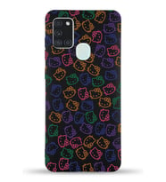 Samsung Galaxy A21s Uyumlu Lansman Kılıf Hello Kitty Tasarımlı İçi Kadife Kapak-Siyah (Şeffaf)