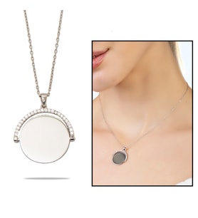 Zirkon Taşlı Yuvarlak Model Silver Renk Kişiye Özel İsim/Harf Yazılı 925 Ayar Gümüş Kadın Kolye