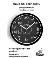 İsme Özel Matematik Dehası Çocuk Odası Duvar Saati Orta Boy 30 cm Siyah Camlı Sessiz