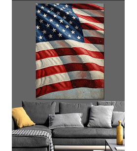 Eskitme Amerikan Bayrağı Posteri Dekoratif Kanvas - Mdf Ahşap Tablo