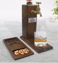 BK Gift Kişiye Özel İsimli Viski Bardağı & Musluklu Doğal Ahşap İçki Standı & Masif Ahşap Dikdörtgen Sunum Tabağı Çerezlik Hediye Seti-3