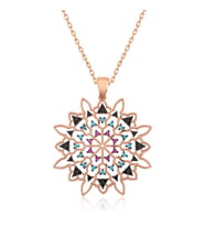 Gümüş Rose Geometrik Desenli Madalyon Kolye