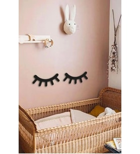 Siyah Ahşap 2'li Kirpik Duvar Dekoru Çocuk Odası İçin 45x15cm Tablo