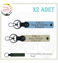 Motorcu Tarzına Uygun İsim Plaka ve B Rh (-) Kan Grubu Yazılı x2 Anahtarlık Hediye, Mavi-S Kahve-Ysl