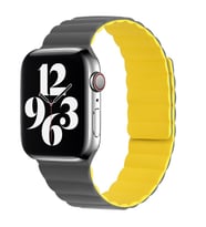 Apple Watch 7/8/9 41mm Kordon Renkli Strap Deri Loop Kordon (Gri - Sarı)
