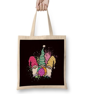 Happy Easter Gnome Eggs Hunter Bunny Rabbit Spring Religion Bez Çanta Uzun Saplı