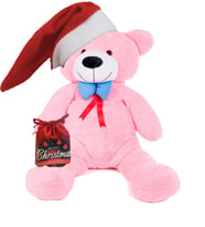Yılbaşı Özel Konseptli Papyonlu "Merry Christmas" Peluş Ayı 80 cm (Pembe)
