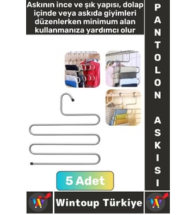 Dayanıklı Kolay Temizlenir Kaymaz Dolap İçi Düzenleme Giysi Havlu Kravat Pantolon Krom Askı 5 Adet