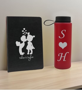BK Gift Sevgiliye Özel İsimli Siyah Defter ve Kırmızı Cam Matara Hediye Seti-11, Sevgiliye Hediye, Sevgililer Günü, Yeni İş Hediyesi