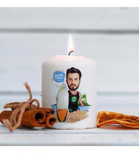 Kişiye Özel Sörf Yapan Erkek Karikatürlü Mum