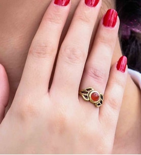 Doğal Taş Akik Yuvarlak Doğal Taşlı Antik Model Kadın Ayarlanabillir Yüzük euy79a (Kırmızı)