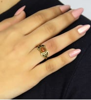 Doğal Taş Akik Yuvarlak Doğal Taşlı Antik Model Kadın Ayarlanabillir Yüzük euy79a (Kırmızı)