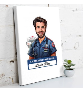 Kişiye Özel Hediye Karikatürlü En Başarılı Erkek Paramedik Kanvas Tablo