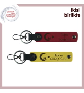 İsim Eklenebilen Çocuk Ve Ayyıldız Temalı Anahtarlık – Sevdiklerine Özel Armağan, Kırmızı-Sarı (Çok Renkli)