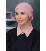 Pudra Pratik Hazır Geçmeli Tesettür Bone Sandy Kumaş Pileli Nervürlü Güllü 1806_06