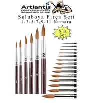 Resim Fırçası 1 - 3 - 5 - 7 - 9 - 11 Numara 1 Paket 6 lı Samur Yuvarlak Uçlu Fırça Seti Guaj Sulu Akrilik Yağlı Boya Fırçaları (Naturel)