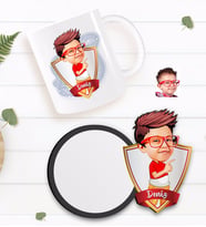 BK Gift Kişiye Özel Erkek Çocuk Karikatürlü Beyaz Kupa ve Ahşap Bardak Altlığı Hediye Seti-1