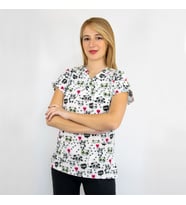 Unisex Beyaz Panda Desenli  Esnek Likralı Doktor Hemşire Aşçı Veteriner Scrubs  Tek Üst Forma