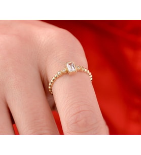 Onseva Kuyumculuk Baget Taşlı Kadın 14 Ayar Altın Bead Boncuk Yüzük (Gold)
