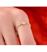 Onseva Kuyumculuk Baget Taşlı Kadın 14 Ayar Altın Bead Boncuk Yüzük (Gold)