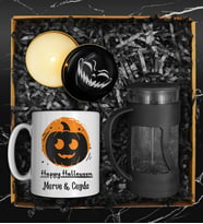 Cadılar Bayramına Özel Kişiye Özel Tasarım Kupa & Halloween Temalı Mum & French Press Seti