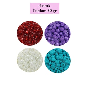 Dökme Cam Kum Boncuk Büyük Boy (6/0) 4 mm - 4 Renk - Toplam 80 Gram - BNC409