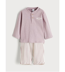 LCW baby Lila Bisiklet Yaka Erkek Bebek Tişört Ve Pantolon 2'li