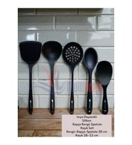 Silikon Spatula Kepçe 5'li Set, ısıya dayanıklı, sert uç, siyah renk