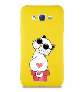 Samsung Galaxy J7 Soft Premier Kapak Coolcat Tasarımlı Silikon Kılıf - Sarı (Şeffaf)