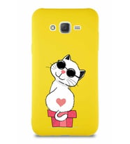 Samsung Galaxy J7 Soft Premier Kapak Coolcat Tasarımlı Silikon Kılıf - Sarı (Şeffaf)