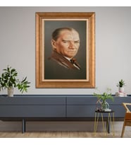 Altın Varaklı Çerçeveli Paspartulu Atatürk Tablo TR1093 (Gold)