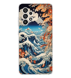 Samsung Galaxy A52 Uyumlu Kanagawa Dalga Desenli Şeffaf Telefon Kılıfı