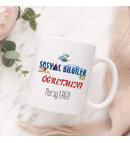 Kişiye Özel Sosyal Bilgiler Öğretmeni Kupa Bardak HA30 (Beyaz - Beyaz)