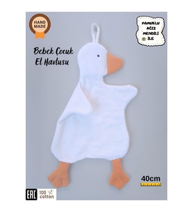 Sevimli Ördek Bebek & Çoçuk Havlu Banyo El Yüz Havlusu - Temizlik Kuruluma Bezi / Uyku Arkadaşı (Ekru)