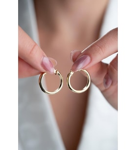 925 Ayar Gümüş 20 mm Gold Kaplama Sade Halka Model Şarnel Küpe