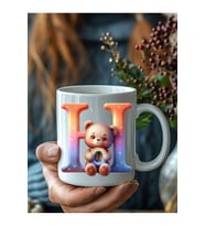 Ayıcıklı Harf Şeklinde Kişiye Özel 3 Boyutlu Tasarım Seramik Kupa Mug - Hediyelik Kupa Bardak (Beyaz)