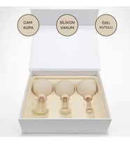 Silikon Vakumlu Cam Yüz Masaj Kupası 3'lü Set Bej Renk