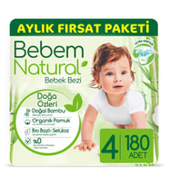 Bebem Natural Bebek Bezi 4 Beden Maxi Aylık Fırsat Paketi 180 Adet