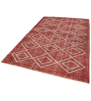 Kırmızı Halı Modern Geometrik Desenli El Dokuma Yün Pamuk Salon Halısı Vintage Yatak Odası