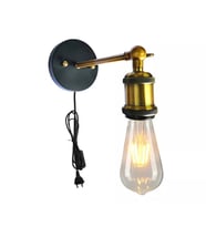 MYLİGHTS  RETRO  RUSTİK  ANAHTARLI KABLOLU FİŞLİ DUVAR APLİK HAREKETLİ MAFSALI APLİK (Siyah)