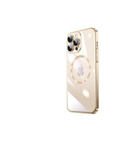 Apple iPhone 13 Pro Max Uyumlu Kılıf Wireless Şarj Özellikli Sert PC Zore Riksos M-safe Kapak (Gold)