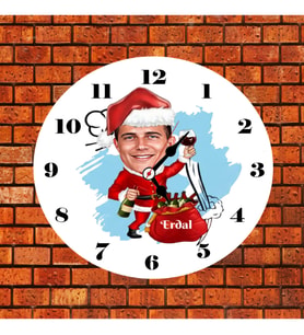 Noel Baba Karikatürlü Yılbaşı Duvar Saati Kişiye Özel