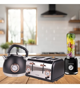 Yasomi Premium Kahvaltı Seti Su Isıtıcı Kettle + Smoothie Blender + Ekmek Kızartma Makinesi (siyah)