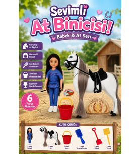 Sevimli At Binicisi Oyuncak Bebek ve At Seti - Parça Bakım Aksesuarlı Gerçekçi At Figürü