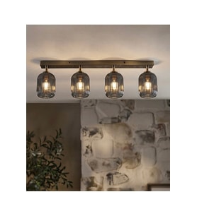 Hareketli Başlık Modern 4’lü Füme Camlı Tavan Avizesi Mat Altın Gold Metal Gövde