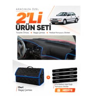 e-biz TOYOTA COROLLA EFSANE KASA (1991-1997) Uyumlu Torpido Örtüsü + Deri Çanta - Siyah-Mavi - TO012