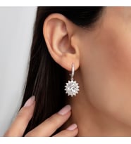 925 Ayar Gümüş Pırlanta Modeli Taşlı Şık Dia Küpe, Kadın Küpe (Beyaz)