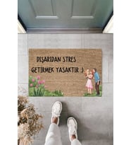 Dormot Modern Baskı, Aile Stres Getirmek Yasak Kapı Önü Paspası 70x45cm (Bej)